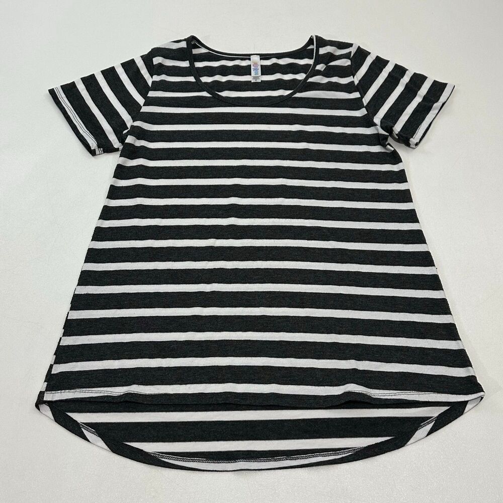 LuLaRoe Women's Striped Crew Neck Top Black White Horizontal Knit Casual, Size M